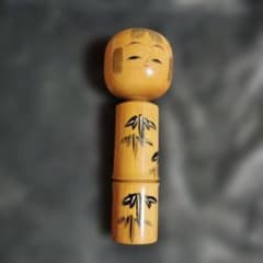 蔵品山形系 佐藤枡男 こけし 手描き竹模様の木製こけし良い顔 昭和