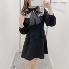 evelyn ビッグリボンシフォンタックワンピース 黒のサムネイル