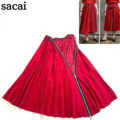 美品★sacai サカイ ジップアップ メルトン プリーツスカート 赤 1 美品☆sacai サカイ ジップアップ メルトン プリーツスカート 赤 1