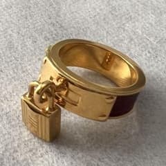 美品 エルメス HERMES ケリー クロコ カデナ スカーフリング ゴールド