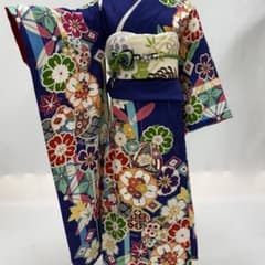振袖 フルセット 仕立て上がり 新品 未使用 在庫処分 紺 成人式 正絹 
