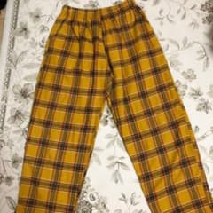 イエロー　チェックパンツ　韓国　古着のサムネイル