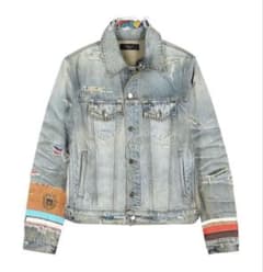 AMIRI アミリデニムジャケットダメージ加工 パッチバンダナ ライト 
