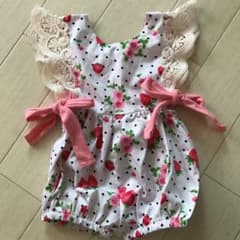 苺柄ロンパース レース リボンのサムネイル