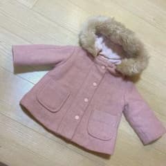 ZARA 美品　ベビー ファー付き フードコート ピンクのサムネイル