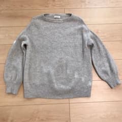 PLST/カシミヤ、ウール混ニット/ドロップショルダー/ボートネック/グレーのサムネイル
