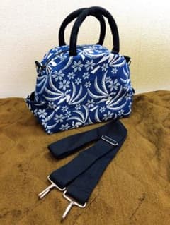 天然藍染 トートバッグ 2way ショルダー ハンドメイド 木綿 唐草模様のサムネイル