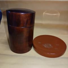 木製 茶筒 花模様 箱付きのサムネイル