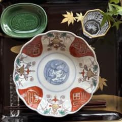 明治時代、伊万里、色絵、染め付け、龍、寿、福、瓔珞文様、宝、即購入