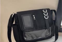 推し活 痛バッグ 斜め掛けバッグクリアポケット缶バッジ収納 多機能バッグブラックのサムネイル