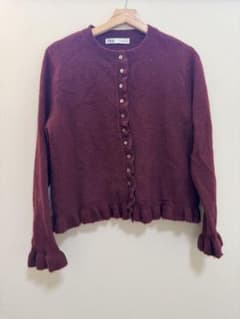 【限定値下げ】 ZARA ニット カーディガン ボルドー フリルのサムネイル