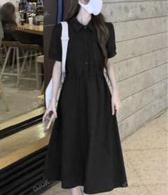 【⠀夏が終わる前に‼️ 】黒 半袖 シャツワンピースのサムネイル