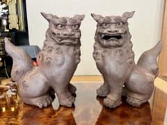 やちむん家　次男新垣得二　シーサー1 やちむん家【新垣光雄】親子シーサー 沖縄県読谷村｜ふるさと - 置物