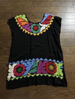 メキシコ刺繍 チュニック 半袖 ブラックのサムネイル