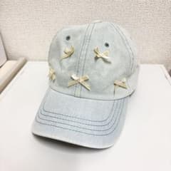 リボン付き デニム キャップ 水色