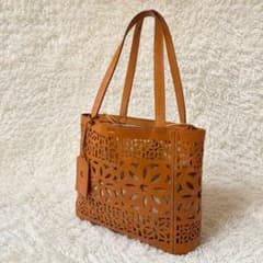 美品】ゲンテン カットワーク トートバッグ A4 レザー ライトブラウン