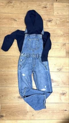 GAP キッズL デニム オーバーオール サロペット ダメージ加工のサムネイル