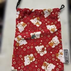 ハローキティ 七福きてぃねこ 巾着袋 レッドのサムネイル