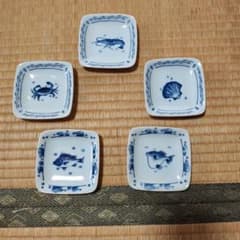 康峰 染付 トット角手塩皿 5枚セット 海の幸　雅鳳窯のサムネイル