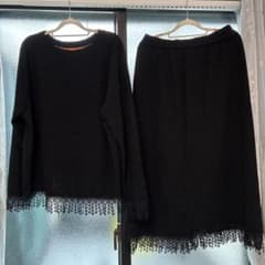 2着　黒 レース付きトップス＆スカート セットアップ 長袖 上下セットのサムネイル