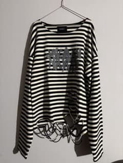 GRANCY】総柄ラインストーングラフィックロンT ボーダー Lサイズ