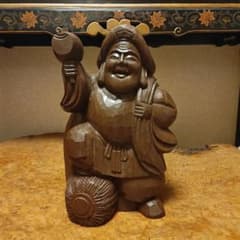 希少時代木彫 クスノキ一刀彫大黒天像36cm 香木骨董縁起飾品美術品骨董