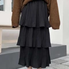 レディース ブラック ティアード ロングスカートのサムネイル