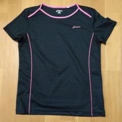 asics M 黒/ピンク ストライプ 半袖Tシャツのサムネイル