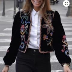 ZARA ボヘミアン花柄刺繍ベロアカーディガンのサムネイル