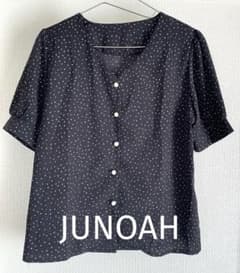 JUNOAH 美品 黒 ドット柄 半袖ブラウス サイズL レディース 即発送のサムネイル
