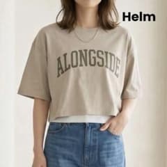 【美品】Helm ロゴプリント 半袖 短め丈 Tシャツ ベージュ