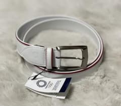 新品タグ付き　東京オリンピック　レザーベルト　ゴルフベルト　ホワイト　守屋 新品タグ付き 東京オリンピック レザーベルト ゴルフベルト ホワイト