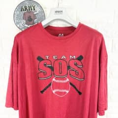 A4 [3XL] Short-sleeved T-shirt, Baseball, SOS, Vintage, Big Size, Jersey Number 9, Red