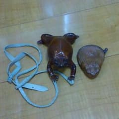 【閲覧注意・美品】カエルリアル皮ポシェット小銭入セット／カエルグッズ／送料込のサムネイル
