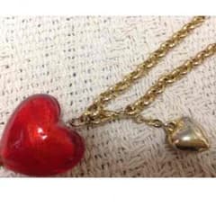 新品送料込レッドハートゴールドネックレスラインストーンアクセサリー赤のサムネイル