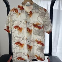 和柄 アロハシャツ 金魚 レーヨン M 白のサムネイル