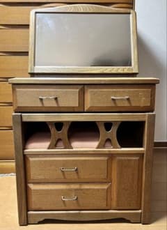 木製ドレッサー 鏡台 化粧台 コンセント 開閉式ミラー 収納付椅子