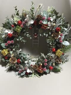 ハンドメイド クリスマスリース サンタクロース はしご付きのサムネイル
