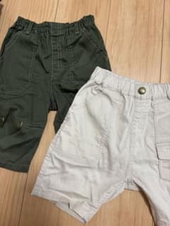 【110cm】男の子 半ズボン 2着セット 緑・白 ウエストゴム 保育園・学校用のサムネイル