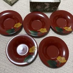 琉球漆器　茶托 5枚セットのサムネイル