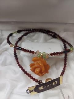 SV薔薇琥珀トップ付き琥珀&ペリドットとシトリンネックレスK18ミラー 