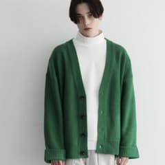 LILL リル　袖ロールアップルーズシルエットカーディガン　グリーン　Lのサムネイル