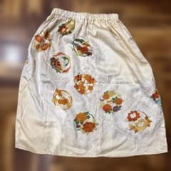 着物リメイク　ゴムスカート　鶴　花のサムネイル