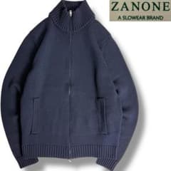 J3146 美品 ザノーネ キョートジップ5Gドライバーズニット ネイビー 46