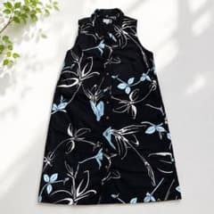 hilo hawaii ヒロハワイ ノースリーブシャツワンピース 黒花柄 XL hilo hawaii ヒロハワイ ノースリーブシャツワンピース 黒花柄 XL