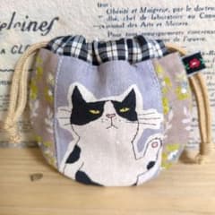 ハンドメイド まるいミニ巾着 (ネコ 花柄 ドット チェック) - メルカリ