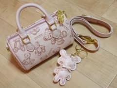 テディベア柄 ミニ ハンドバッグ ショルダーバッグ ピンクのサムネイル