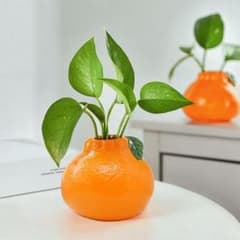 オレンジ陶器花瓶 観葉植物用 - メルカリ