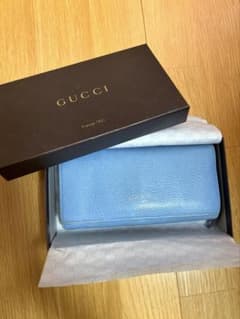GUCCI ライトブルー レザー長財布 - メルカリ