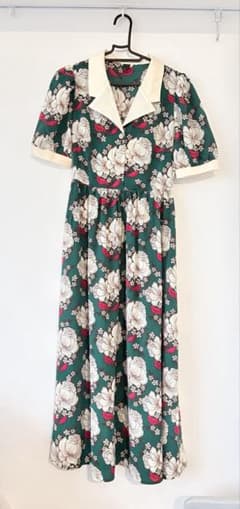 大花柄 ロングシャツワンピース 半袖 レトロのサムネイル